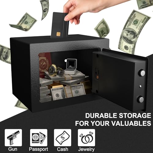 STEELIST Small Safes for Home, 0.23 Cubic Fireproof Safe with Code, Safety Box with Key, Black Digital Security Safes, Fire Proof Safe for Jewelry, Cash, Personal Box for Home, Hotel or Business - Thumbnail 4