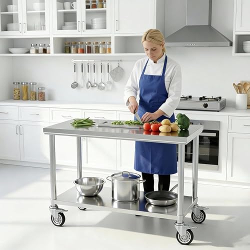Image of Stainless Steel Table Prep & Work with Wheels 20 x 40 Inches, NSF Commercial Heavy Duty Table with Undershelf and Galvanized Legs for Restaurant, Home and Hotel
