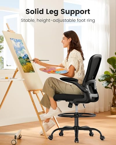Image of ErGear Drafting Chair, Standing Desk Chair with Flip-Up Armrests, High Desk Chair Adjustable Height, Ergonomic Tall Office Chair with Lumbar Support and Adjustable Footrest Ring,6 Pack