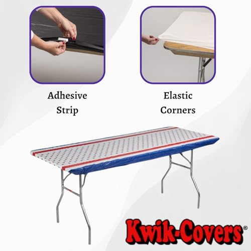 Image of Kwik-Covers 6' Rectangle Plastic Table Covers 30 inch x 72 inch, Bundle of 5 (Patriotic)
