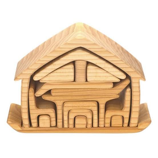 Organic Toys Natural Wood Doll House for Kids with All in One Natural Blocks of Furniture Set (17 Piece), Puzzle Game for Boys & Girls, Puzzles, Play Set, Play Toys (3+ Year Kid’s)