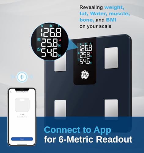 GE Smart Scale for Body Weight BMI Fat Muscle Mass with 14 Body Composition Metrics & All-in-one LCD Display, Digital Bathroom Weight Scales Bluetooth with App, Accurate Weighing Machine 400 lbs
