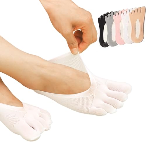 Abeillo 5 Pairs Orthopedic Toe Compression Socks for Bunion, Low Cut Liner Five Finger Socks No Show with Gel Tab Athletic Breathable Toe Separator Sock for Women