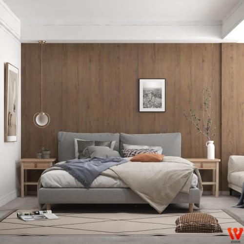 Image of WISDOM Brown Wood Grain Peel and Stick Wallpaper, Thick Waterproof Vinyl Wood Contact Paper, Removable Self-Adhesive Cabinet Wallpaper for Kitchen, Bathroom & Furniture, 24 x 200 in, Toasted Wood