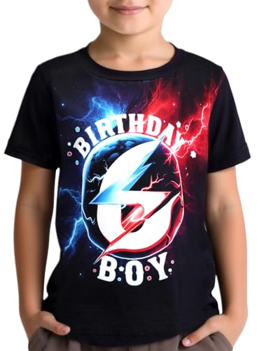 Zypynith Birthday Boy Shirt Lightning Design 5-10 Years Birthday Shirts for Boys Kids Party Short Sleeve Tee