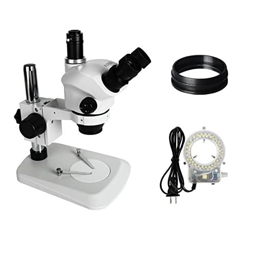 ラボ用顕微鏡アクセサリー 3.5X 7X 50X 100X連続ズーム同時焦点三眼実体顕微鏡、56 LEDリングライト、電話PCBはんだ付け修理用(Set 4 white)