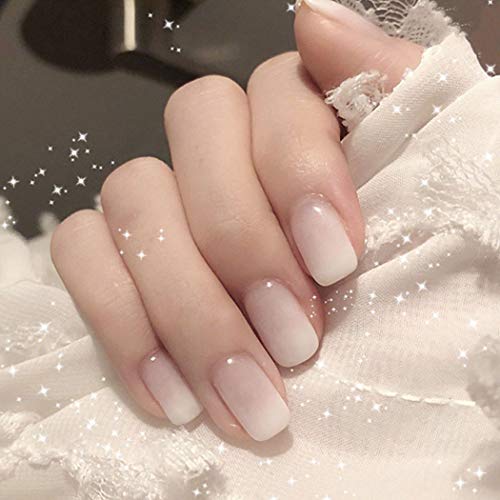 Metisee Gradient Press On Nails Square French Fake Nails Glossy False Nails Tips White Full Cover Nail Art for Women and Girls (24PCS) (White French)