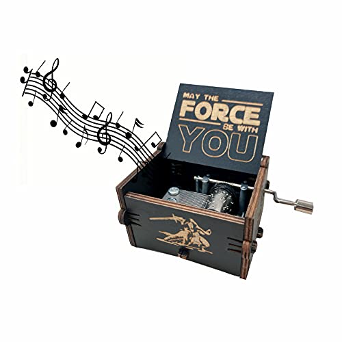 LAIFU Music Box Hand Cranked Wooden Vintage Engraving Gifts for Birthday/Valentine's Day (Star Wars Black)