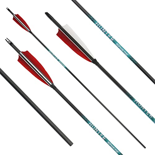 [6er, 12er, 18er und 24er Pack] Sphere Hunter Pro - Carbonpfeil mit Naturfedern; besonders für Jagd- BZW. 3D-Schützen, Sport mit Pfeil und Bogen (Spine 400, 12er Pack)