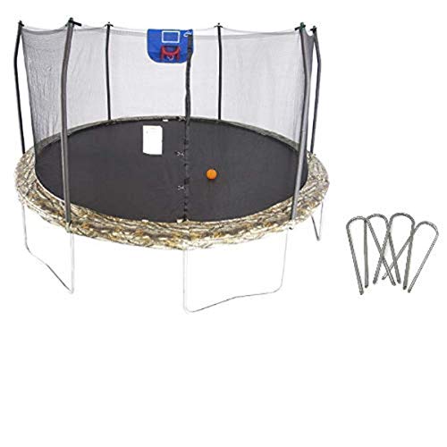60% Off Discount Skywalker 15-Feet Jump N' Dunk Trampoline with Safety Enclosure, Basketball Hoop, and Wind Stakes-4 pack