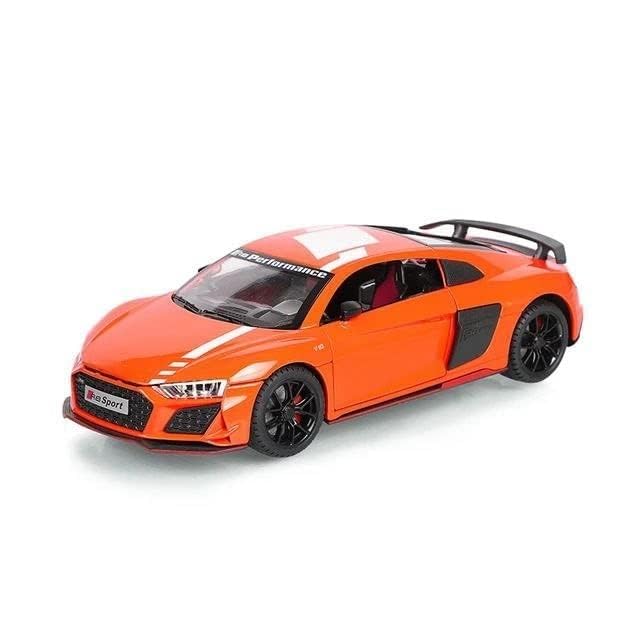 Image of Scale Exclusive Alloy Metal Pull Back | Die-cast Car Model with Sound Light Mini Auto Toy for Kids Metal Model Toy Car with Sound and Light (1.24 Scale -DC AODI R8 V10-ORANGE)