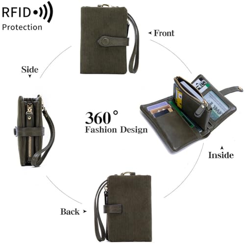 RFID Women's Wallet Corduroy Trifold Wallet Clutch with Zipper Pocket wristlet for Women Ladies Credit Card Holder (Pink)2