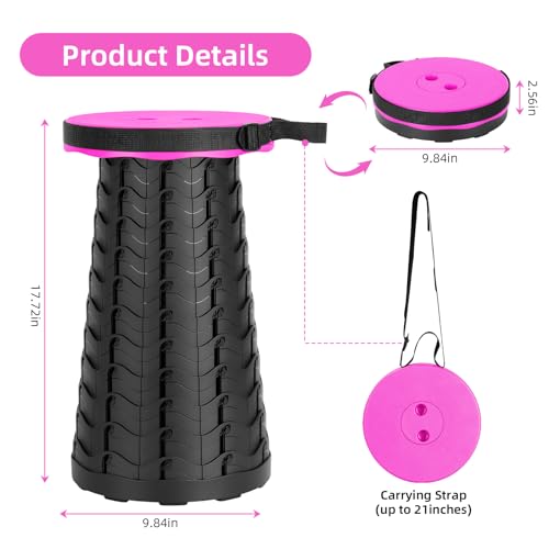 Image of Qiguet Collapsible Folding Chair - Upgraded Portable Chair with 400lbs Load Capacity, Perfect for Camping, Fishing, Hiking - Folding Stool with Carrying Straps, Gifts for Fisherman (Pink)