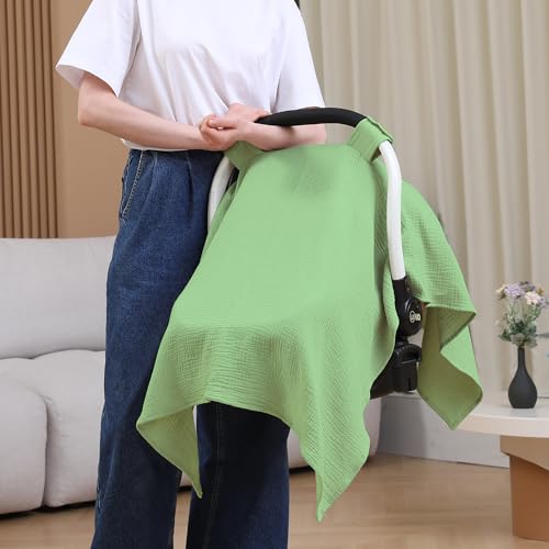 Image of 100% Muslin Cotton Car Seat Cover Baby, Carseat Canopy Cover, Universal Fit Stroller Covers for Boys and Girls (City Green)