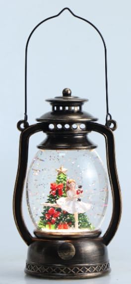 Christmas Snow Globe Lantern with Clara and Nutcracker, Lighted Ballet Holiday Tabletop Centerpiece with Swirling Glitter, Battery Operated Vintage Decorative Lamp for Home Decor & Dancer Gift