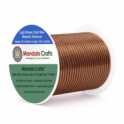Image of Mandala Crafts 16 Gauge Light Brown Anodized Aluminum Craft Wire, 100 FT | Colored, Flexible, Bendable, for Bonsai, Armature, Sculpting, Wire Wrapping, Jewelry Making, Weather & Tarnish Resistant