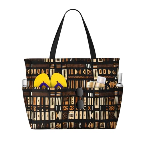 Sac à bandoulière imperméable noir à imprimé tribal africain pour plage