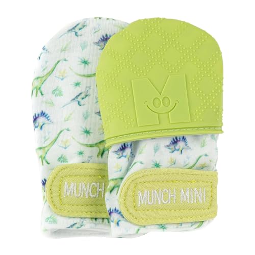 Malarkey Kids Dinosaur Paw Teething Mitt - Pack of 2 Soothing Infant Mitten Pain Relief Prevent Scratches, Safe Silicone Teething Toys, 0-3 Months