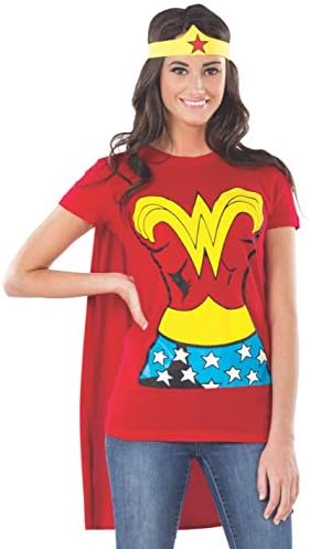 Rubie's womens Dc Comics Wonder Woman T-shirt With Cape and Headband Adult Sized Costumes, Red, Medium US