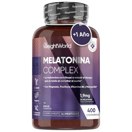 Melatonina 1,9 mg Complex con Magnesio, Vitamina B6, Pasiflora y Manzanilla - 400 Comprimidos de Liberación Prolongada para más de 2 Año de Suministro - Sin Gluten, Apto para Veganos