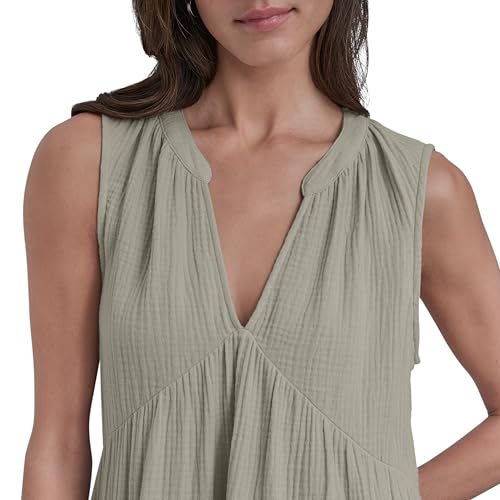 DKNY Women's Sleeveless Gauze Tiered Dress, Vintage Khaki, Small by DKNY - Used condition - Image 2