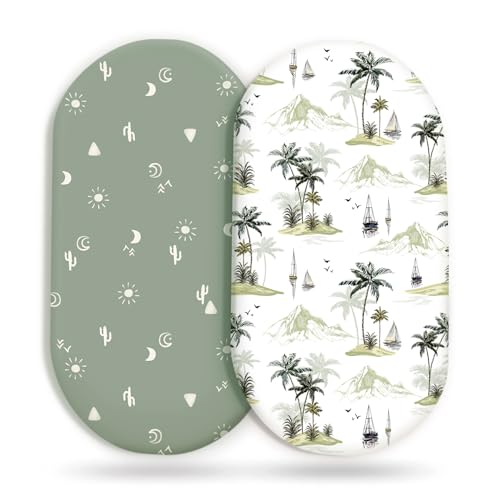 Image of GRSSDER Stretchy Ultra Soft Fitted Bassinet Sheet Set 2 Pack, Breathable and Universal Fit for Bassinets Baby Cradle Moses Basket Oval Rectangle Mattress Safe and Snug