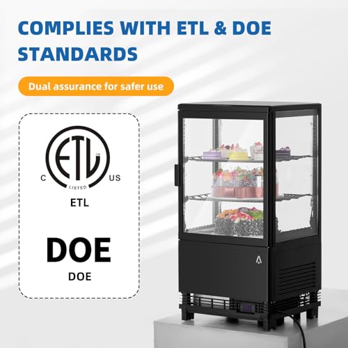 Image of 2 Cu.Ft Countertop Refrigerated Display Case with LED Light | Double Tempered Glass,Digital Control, Anti-Fog, Adjustable PVC Shelves & Auto Defrost for Bakery, Cafe, Restaurant