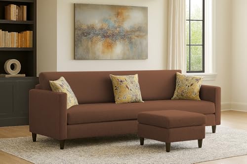 Image of Casaliving Premium Lifestyle Fabric 5 Seater L Shape Sofa Set 4 Seater Modern Sofa Set & Ottoman for Living Room (Brown Color)