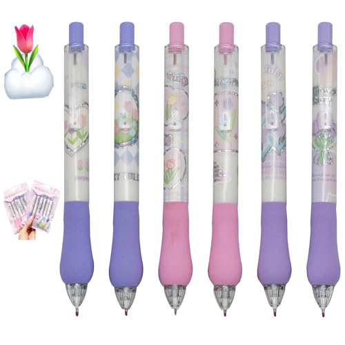 12 bolígrafos Lopenle flor morada retráctil tinta negra miniatura 1