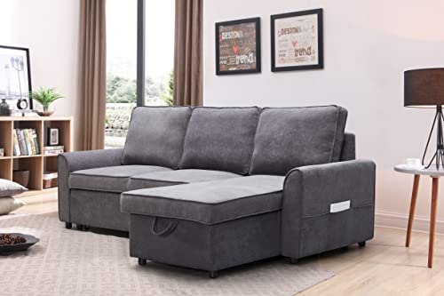 Consejos para Comprar Sofa Cama en L los más solicitados. 45 YuanDesign MGEA - Sofá cama modular moderno en forma de L con chaise longue, sofá cama reversible con cama extraíble y almacenamiento, sofá convertible de tela de lino de 4...