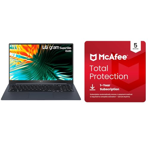 lg gram superslim 15634 laptop intel core ultra 7 32gb ram 2tb ssd  mcafee total protection 5-device security software 1-year subscription bundle