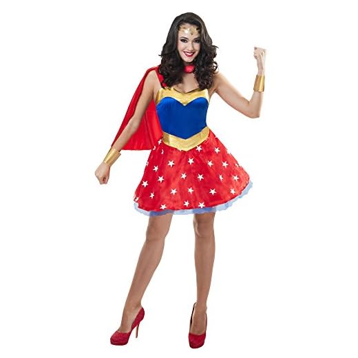 Sincere Party Disfraz de superhéroe para Mujer con Capa de satén, puños de Spandex, Casco de Spandex (42-44)