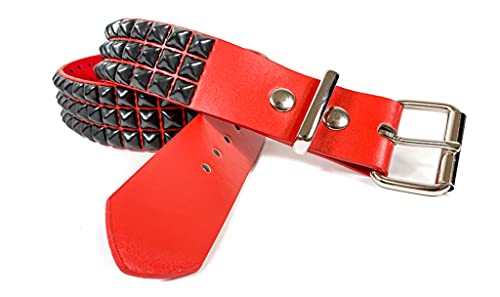 Patent Red Three Row Black Pyramid Stud Belt Vegan Leather Punk Goth Alternative USA Made - Main Image