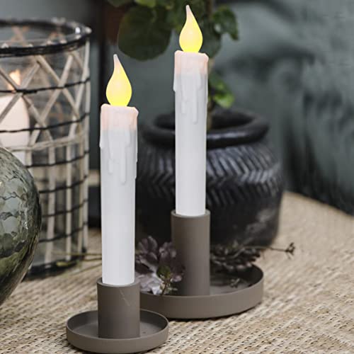 Cvhomedeco. Flickering Taper Candles Led Drip Flameless Candles, Battery Operated With Timer, White, 6-3/4 Inch, Set Of 2 #TOP3