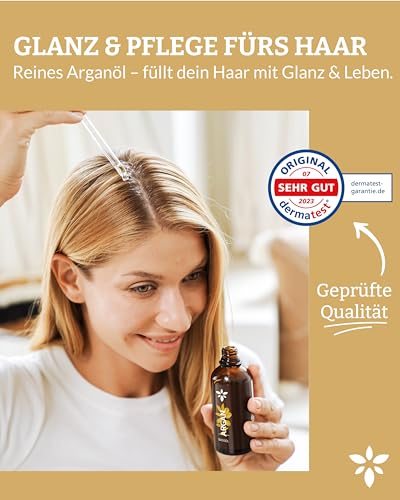 Heldengrün® Arganöl aus Marokko [100% NATURREIN] Dermatologisch getestet - Arganoel Haare für Glanz & Pflege - kaltgepresst & naturrein - Arganöl für Gesicht & Haut - 100 ml