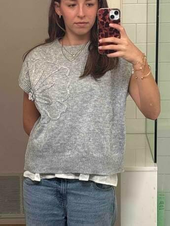 Womens Casual Floral Flower Sweater Vest Crew Neck Sleeveless Summer Loose Ribbed Knit Pullover Tops - Image 7