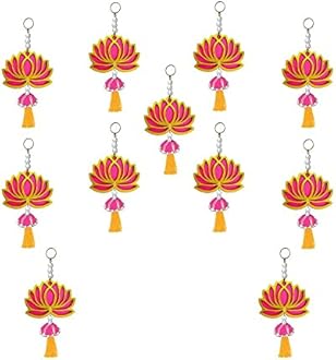 11 Pc Pink Lotus Tassel Jhumka Gift Decorative Showpiece for Diwali Ganesh Chaturthi Pooja Home Wall Decor Temple Wedding Stage Decoration