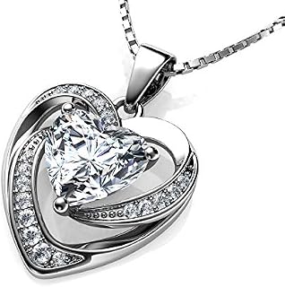 DEPHINI - White Heart Necklace - 925 Sterling Silver - Branded CZ Crystal Pendant Birthstone - Fine Jewellery Love - 18" Premium Rhodium Plated Silver Chain - Cubic Zirconia - Gifts for Women