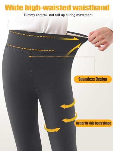 Girls Fleece Lined Leggings Thermal Full Length Pants Winter Warm Stretchy Athletic Leggings for Kids 4-15 Years4