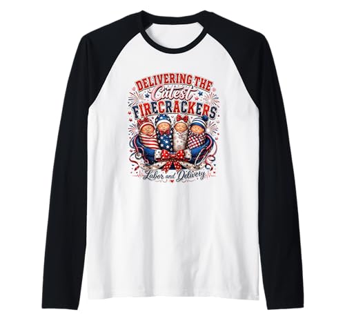 Patriotic Nurse 4th of July Labor & Delivery Fourth of July Raglan Baseball Tee