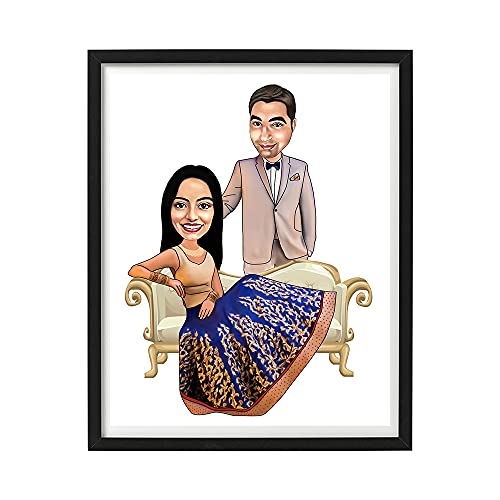 Image of DK Decors Personalized Caricature Photo Frame Custom Cartoon Portrait from Photo, Traditional Wedding Pose Gift for Couple, Husband & Wife (8x10 Inch)