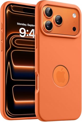 Image of Elzzi Microfiber Logo Cut Cover Compatible for iPhone 17 Pro Case Liquid Silicone Cases Full Body Protective Covers Anti Fingerprint Back Cover with High Raised Camera Lips (Cosmic Orange)