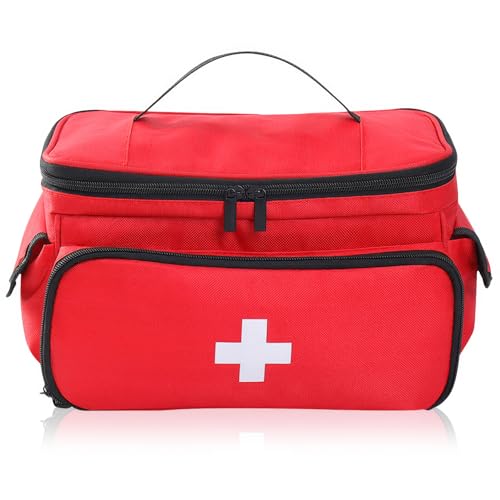 Erste Hilfe Tasche Leer,Erste Hilfe Sets Aufbewahrungstasche,Medizinische Tasche für Zuhause,Tragbar und leicht notfalltasche mit Griff für Hausarzt,Hospizbesuch,Reise Notfallveranstaltung (Rot)