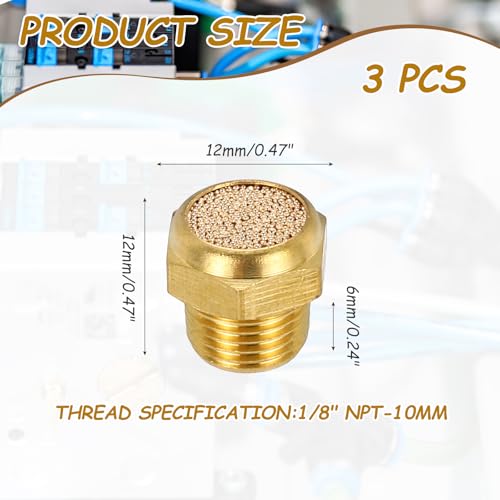 QUARKZMAN 3 Stück Pneumatischer Auspuffschalldämpfer 1/8 NPT Männlich Gesinterter Bronzeschalldämpfer Luftleitungsfittings Für Pneumatische Werkzeuge Und Industriemaschinen