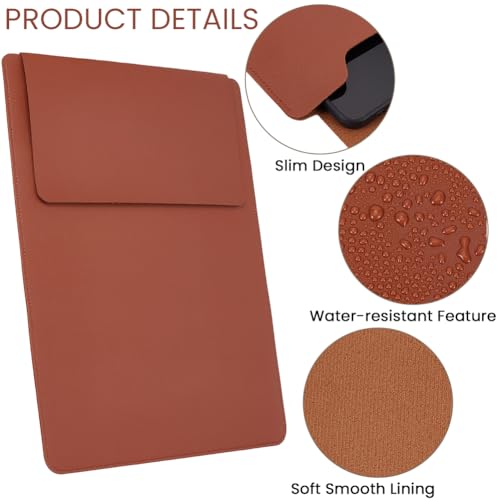 CALFOVERA 15 to 16 Inch PU Leather Laptop Sleeve Waterproof Tablet Storage Bag Thin Portable Padded Laptop Case Bag Protective Vertical Case Cover for Computer Tablet(Saddle Brown)