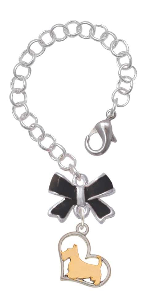 Delight Jewelry Two-tone Scottie Dog Silhouette Heart - Black Bow Charm Accessory for Tumblers and Thermal Cups