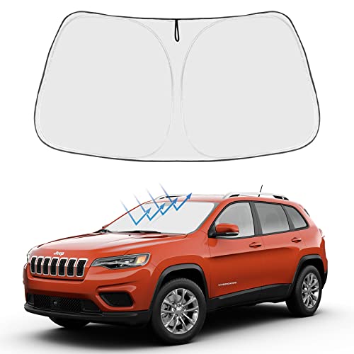 Front Windshield Sun Shade Foldable Sunshade Protector Custom for Jeep Cherokee 2022 2022 2022 2019 2018 2017 2016 2015, Trailhawk,Overland, Limited, Latitude, Altitude Winter Accessories 2022 Upgrade