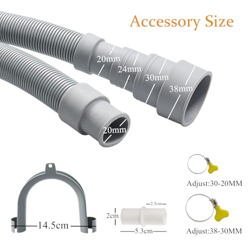 Quanerba Universal Ablaufschläuche 1m/2m/3m/4m/5m für Waschmaschinen, für Trockner Ablaufschlauch Geschirrspüler mit 1 Adapter 4 Schlauchschellen 1 U-Bogen-Schlauchhalter (4M)