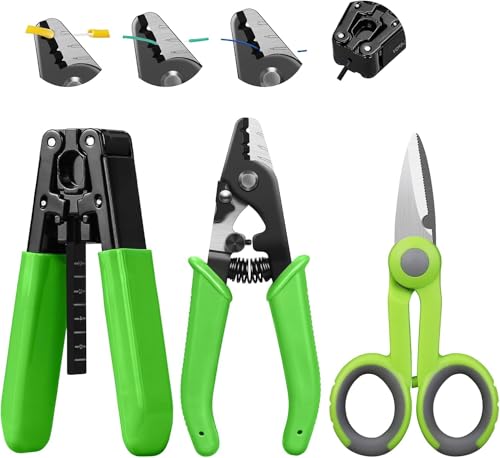 3-piece set of high-precision three port fiber optic stripping pliers,suitable for 125-250um coating stripping tool with fiber optic stripper of 3.0 mm x 2.0 mm and fiber scissors