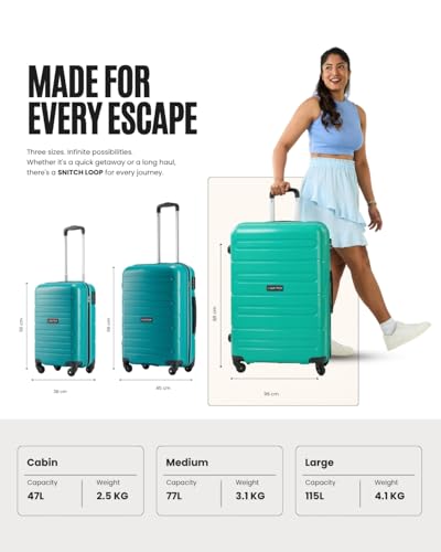 Image of SNITCH Loop 3Pc Set Teal Polypropylene Hard Travel Suitcase - Suitcase for Travel Set of 3 & Luggage with 4 Wheels, Secure Lock & Free Shoe Bag